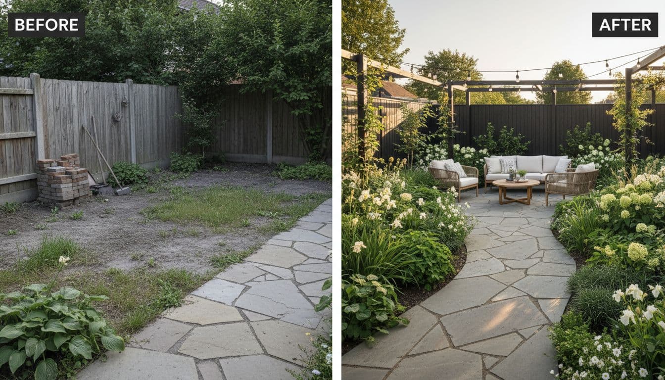 FlorAI KI Gartengestaltung mit Vorher-Nachher-Garten auf iPhone und Android