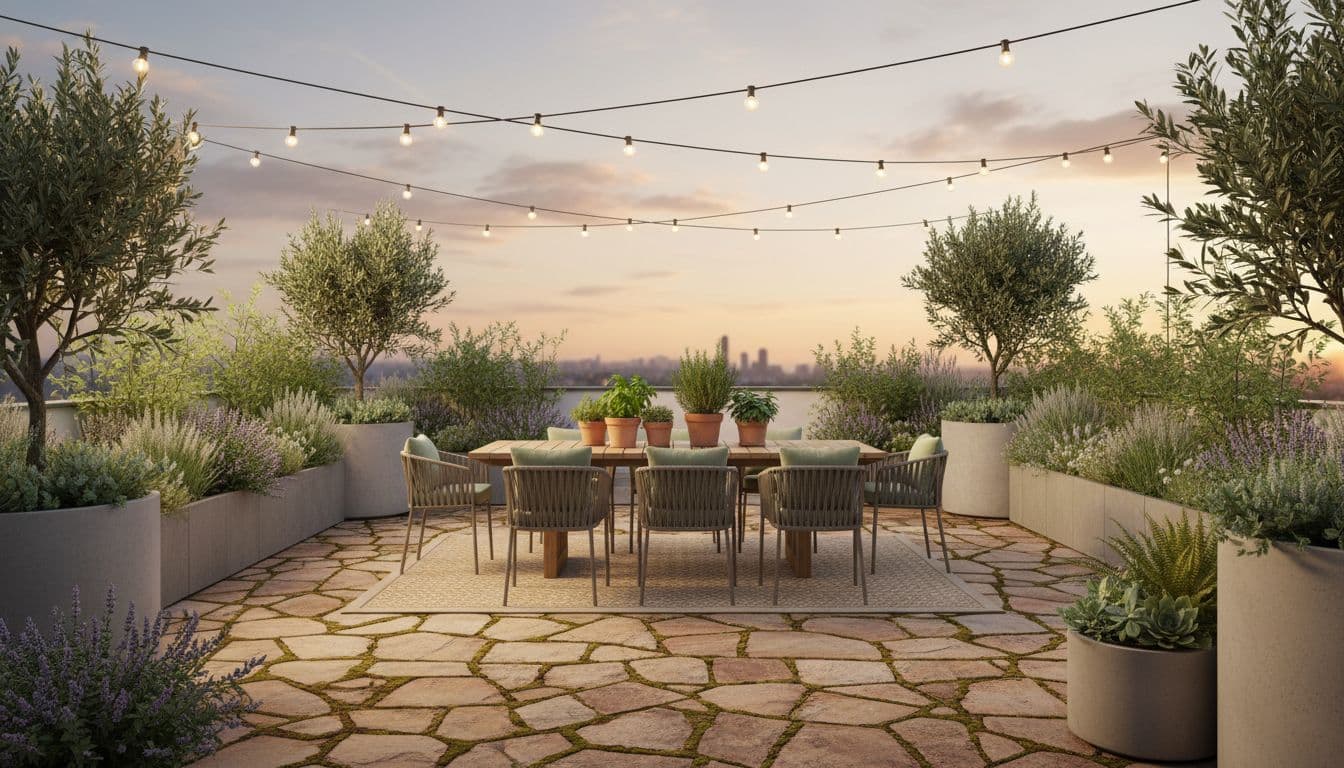 Vorher-Nachher Terrasse mit KI Gartendesign